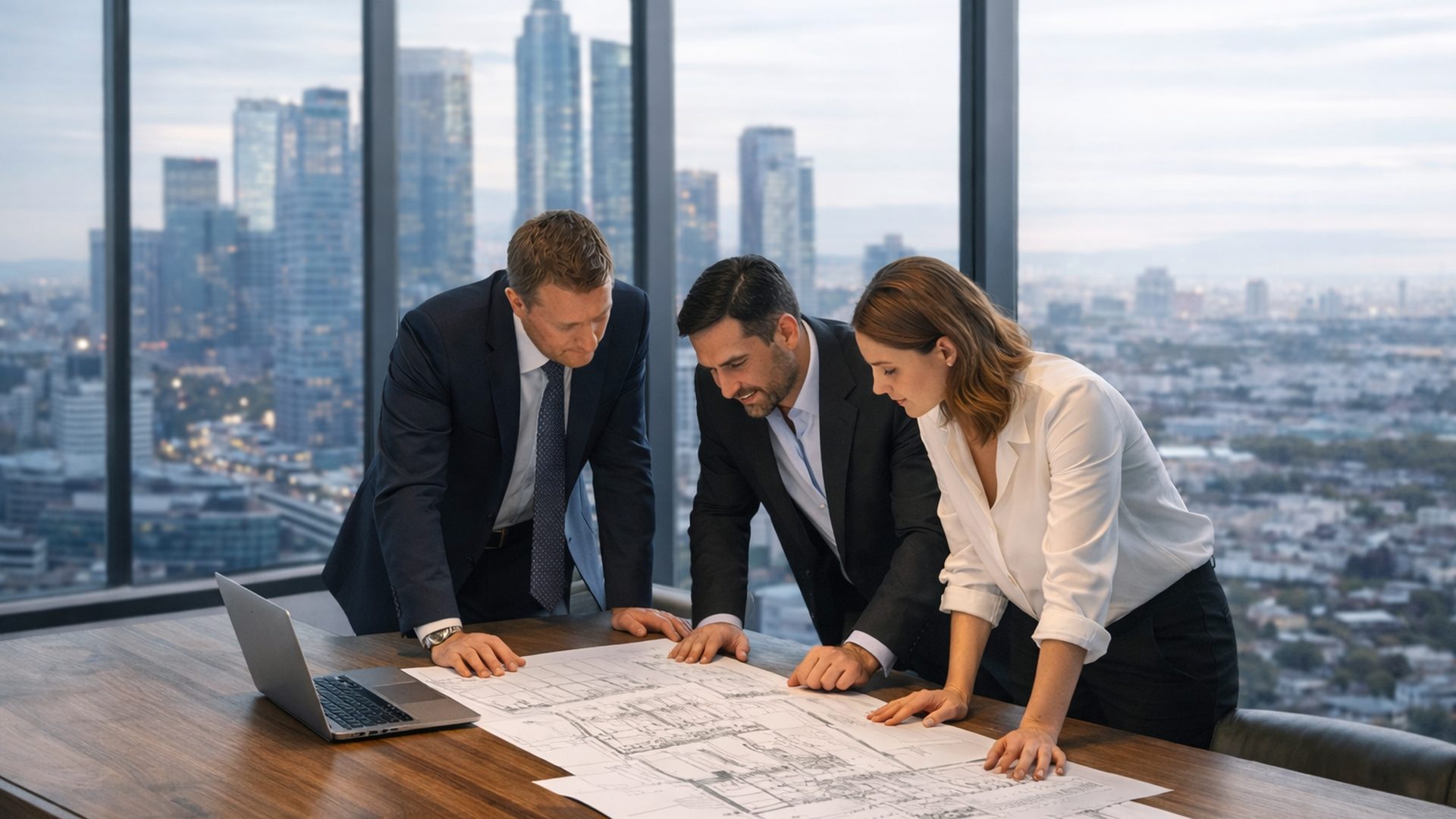 Consultores analizando proyecto hotelero
